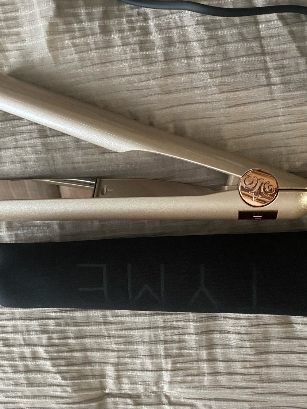 TYME Pearl White Flat Iron with Rose Gold Accent